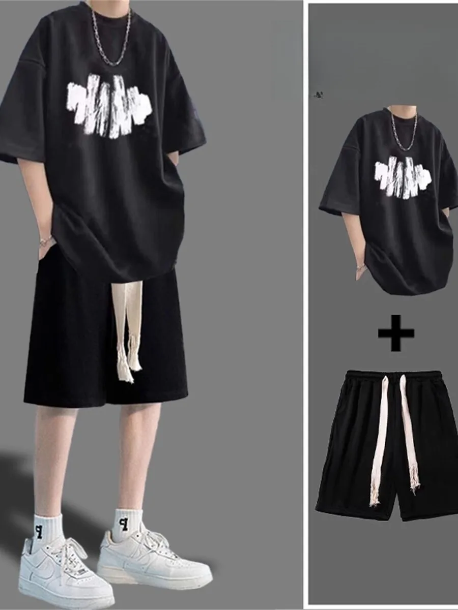 

Cotton men's autumn loose fitting outfit a handsome sports and leisure set two-piece set made of pure cotton material