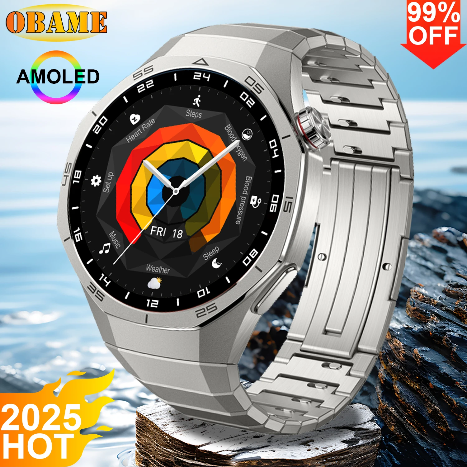 GT 5 Pro Smart Men AMOLED Screen Sports SmartWatch Bluetooth call Heart rate GPS Blood oxygen Outdoor Waterproof Smartwatch 2025