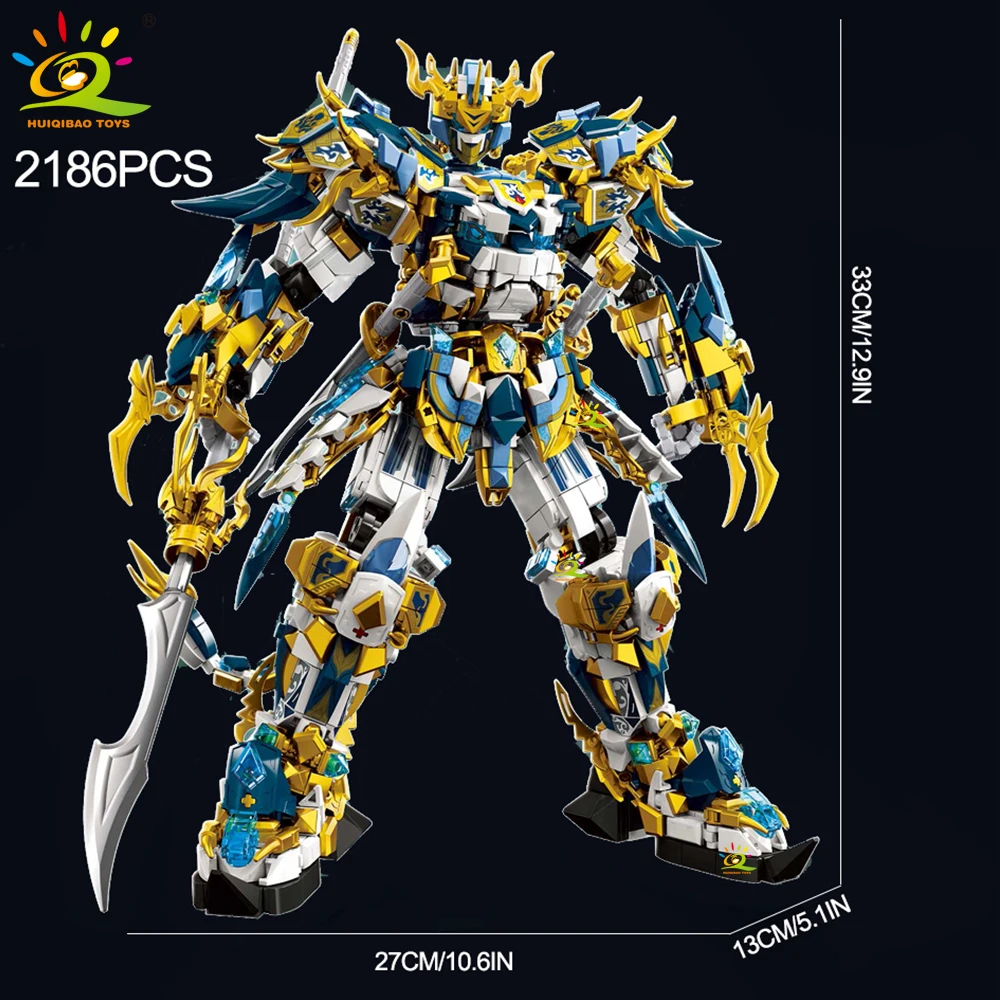 HUIQIBAO SunWuKong Warrior Mech Robot Bouwstenen MOC Chinoiserie Action Figure Baksteen Kinderen Stad Bouw Display Speelgoed