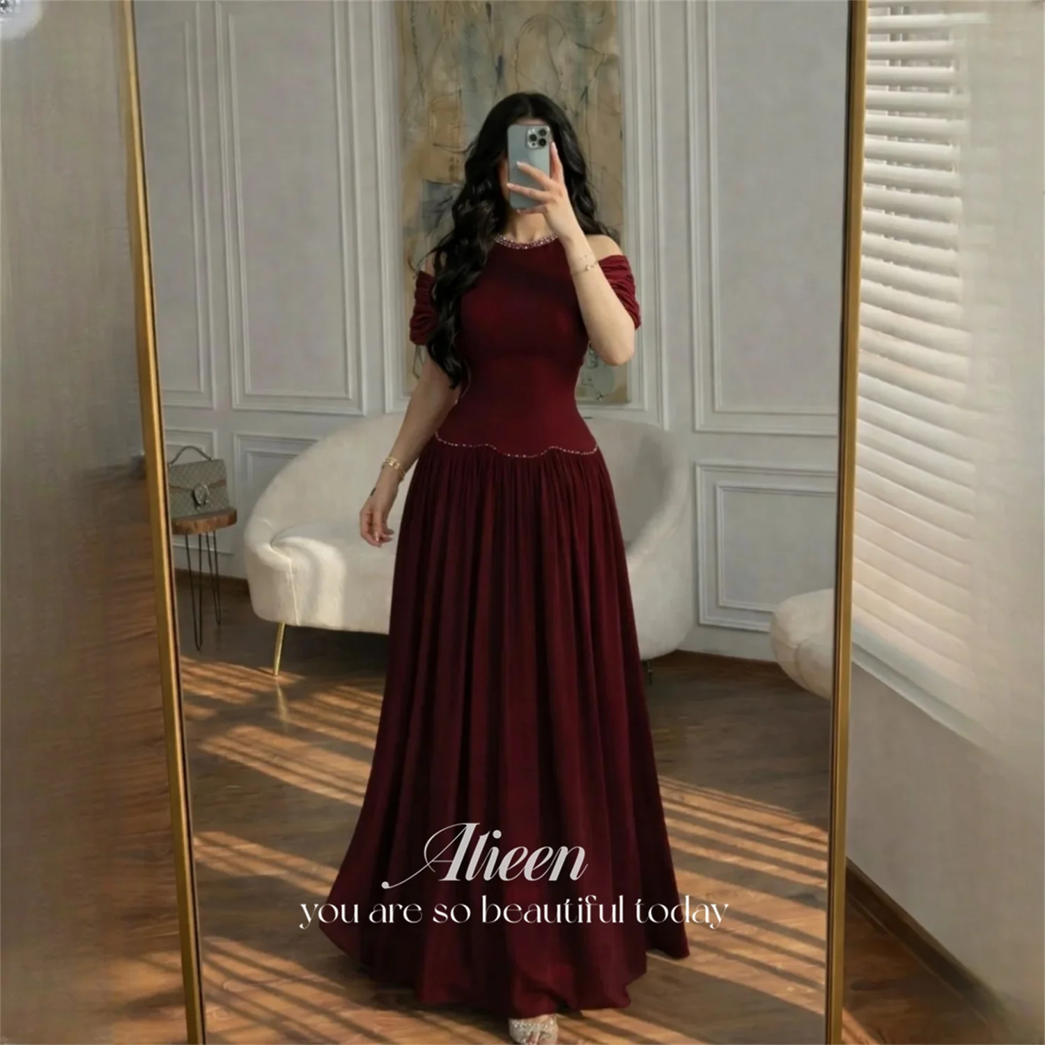 

Вечернее платье Aileen из атласа с открытыми плечами, бордовое, А-силуэт, 2026, короткое (4-16 дюймов) или в пол, для выпускного вечера, официальное, вечернее, на заказ