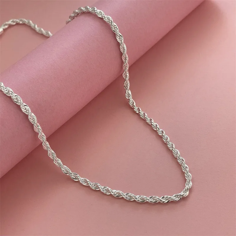 

Ожерелье из стерлингового серебра 925 пробы, 40-75 см, 3 мм, ожерелье из витой веревки, женское простое модное ожерелье, ювелирное изделие на день рождения, годовщину, подарок