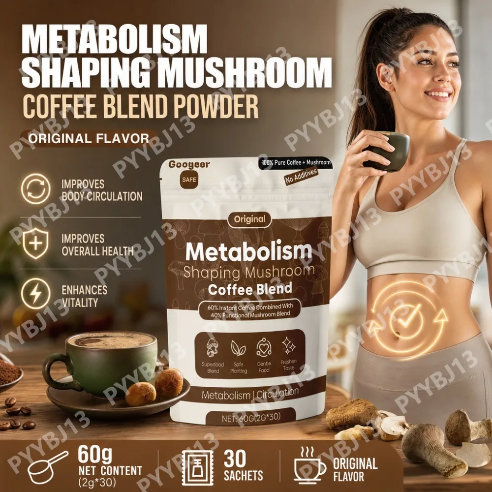 Googeer Instant Mushroom Coffee Powder with Black Coffee, Sweetened with Xylitol, Original Flavor, 30 Sachets, 2g Each, Net 60g