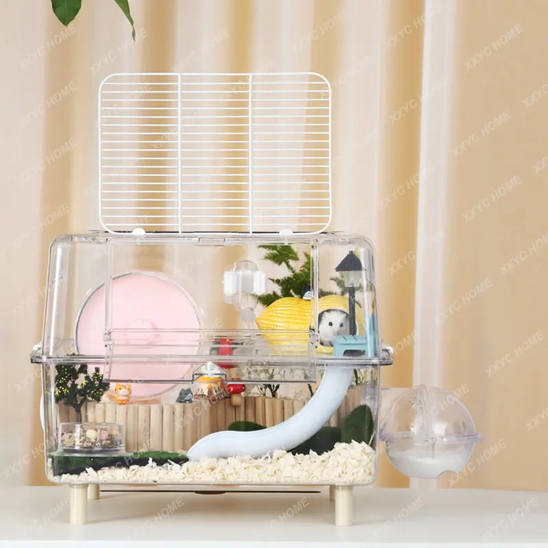 Hamster Cage Acrylic Transparent Oversized Villa Double-Layer Basic Special Feeding Box Rutin Chicken Supplies