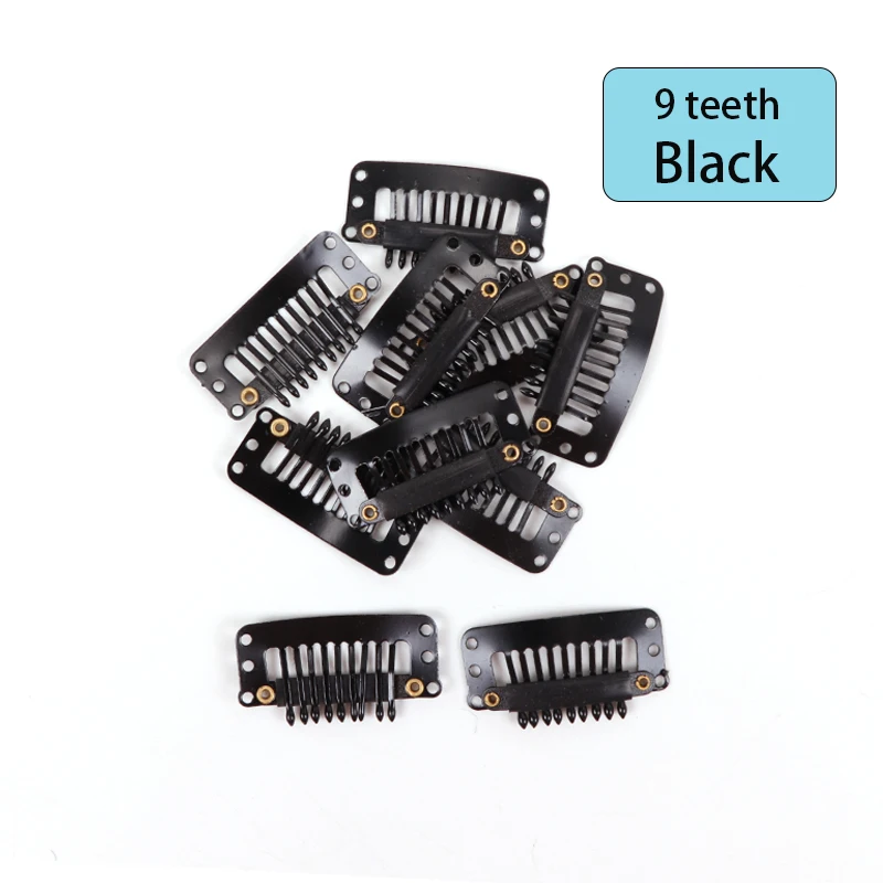10Pcs 32Mm Hair Clips U-Shape Metal Clips For Hair Extensions 9-Teeth Wig Clip For Women Wig Accessories Black Brown Beige