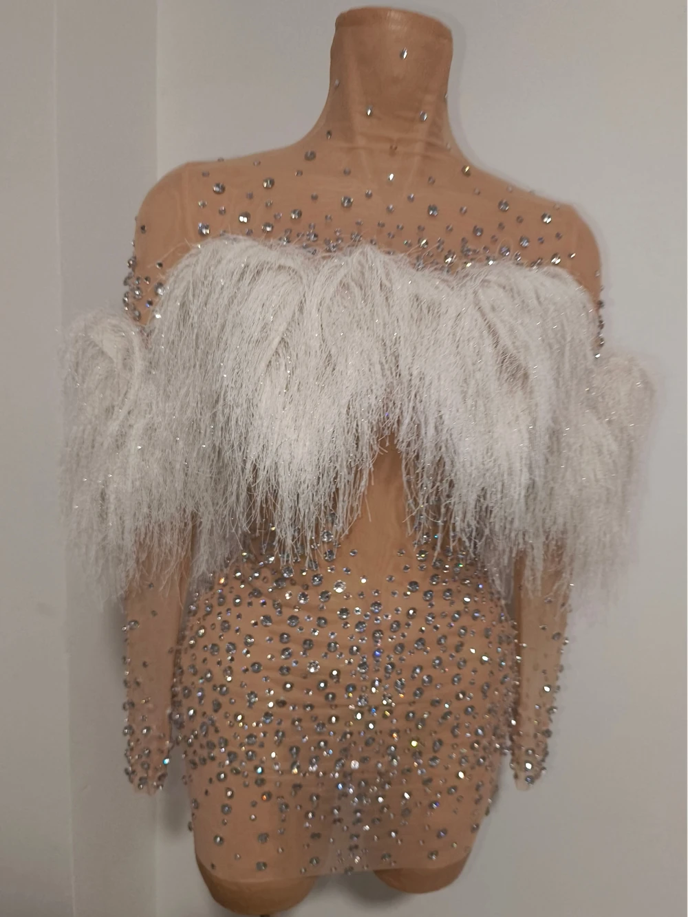 Sparkly Rhinestones Tassels Birthday Celebrate Short Dress for Women Sexy Mesh Transparent Photo Shoot Wear Pefermance Costume view 3