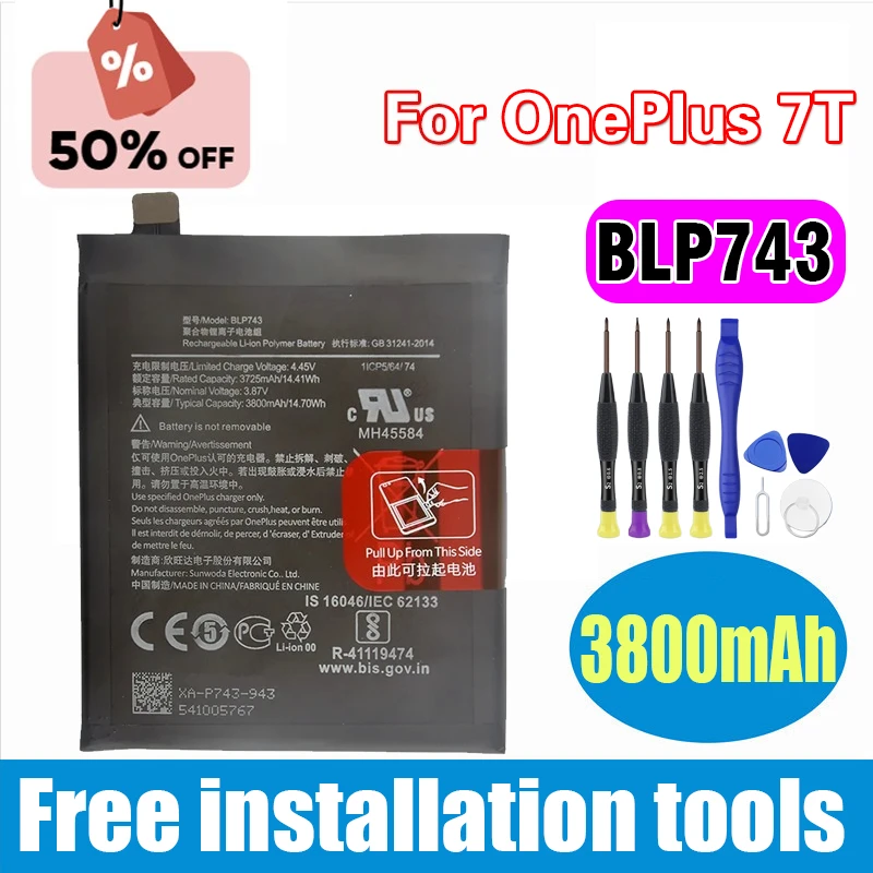 

BLP743 3800mAh Replacement Battery for OnePlus 7T Latest Production Phone Batteries+Tools