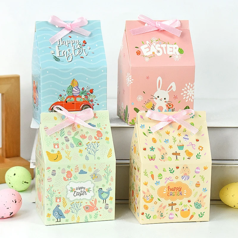 

12Pcs Easter Bunny Gift Box Rabbit Easter Eggs House Shaped Candy Biscuit Packing Bags Happy Easter Party Decorations