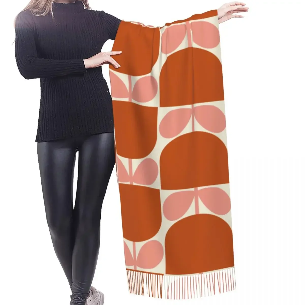 Custom Print Block Tulip Orla Kiely Tassel Scarf Women Soft Shawls Wraps Lady Winter Scarves