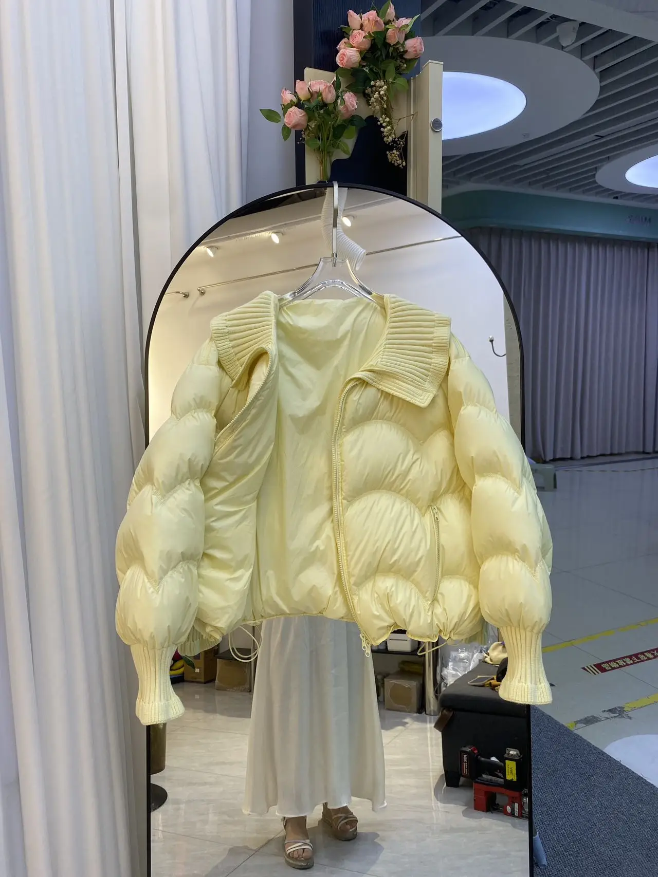 Winter Puff Knitted Splicing Down Jacket Women White Duck Down Big Lapel Outwears Female Fluffy Warm Thick Parker Bread Jacket