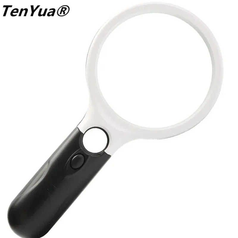 

TenYua 3 LED Light Lens 3X 45X Handheld Mini Pocket Microscope Reading Magnifying Glass Lens Jewelry Aid for Seniors Loupe