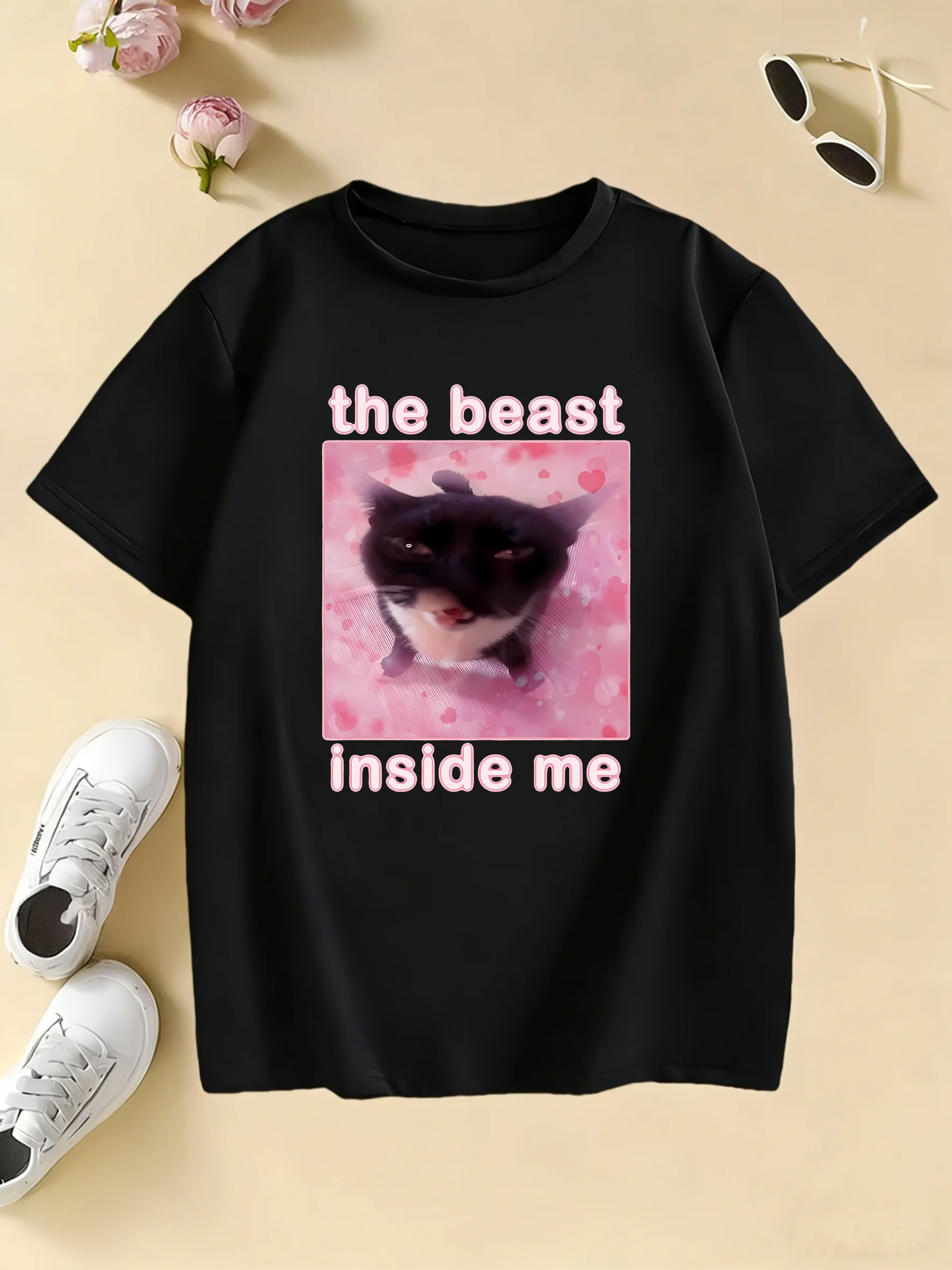 The Beast Inside Me Cat Meme Print T Shirts Cartoon Kids Children's T-shirt Boys Girls Summer Spring Casual Top Tee