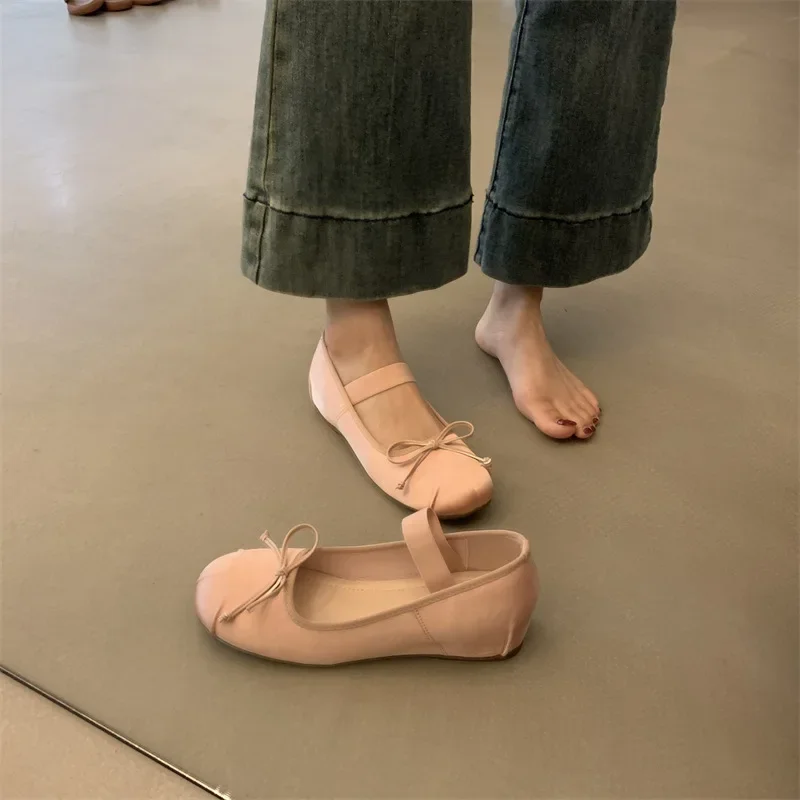 Innenhöhe zunehmende Damenschuhe ~ neue Feder 5cm Bohnen schuhe mit einem einzigen Ballett riemen