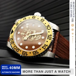 Luxury Gold Skull Watch 40mm NH35 Automatic Movement GMT Bezel Sapphire Glass For Casual Fashion Men's Mechanical Watch