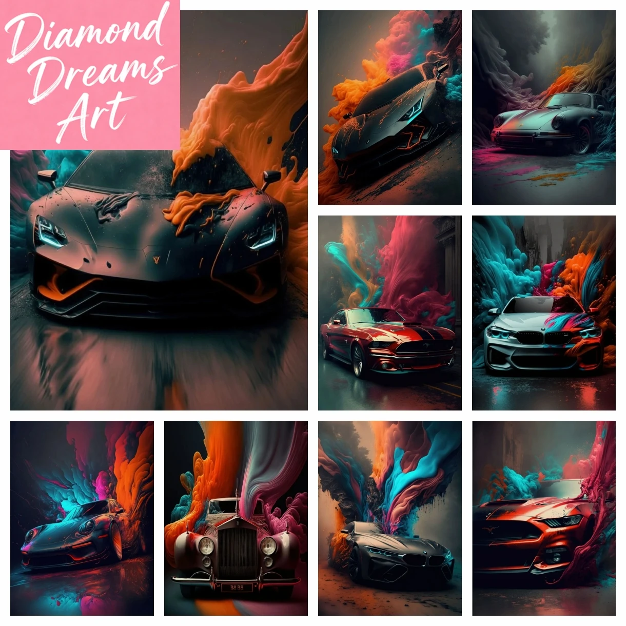 Rahmenlose 5D DIY Diamantmalerei Kunst Klassische Bunte Moderne Futuristische Autos Coole Supercars 5D Vollbohr-Mosaik Zimmer Jungen Zuhause