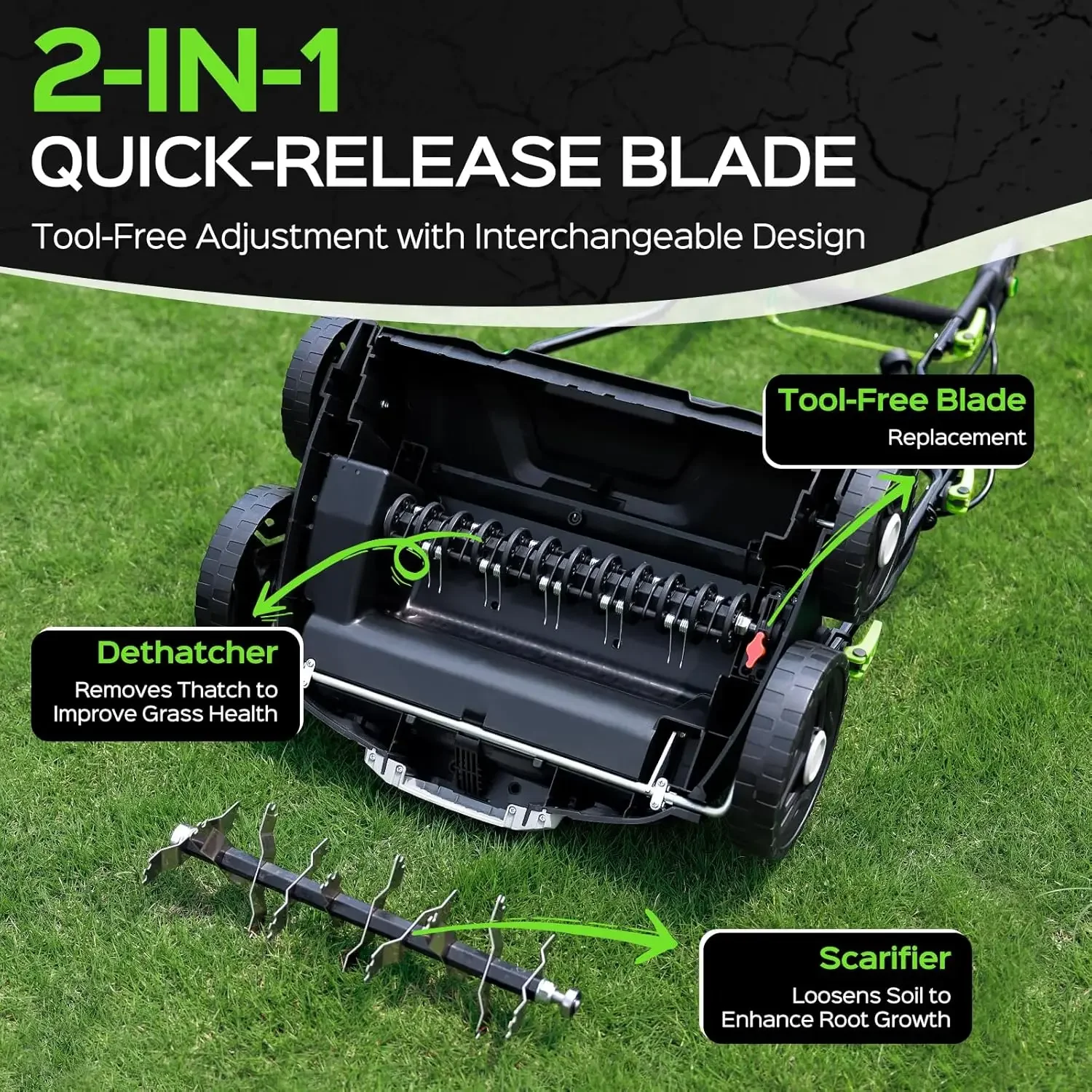 16-Inch 15.5 Amp 2-in-1 Electric Dethatcher and Scarifier with 14.5-Gallon Removable Thatch Collection Bag, Lawn Dethatcher