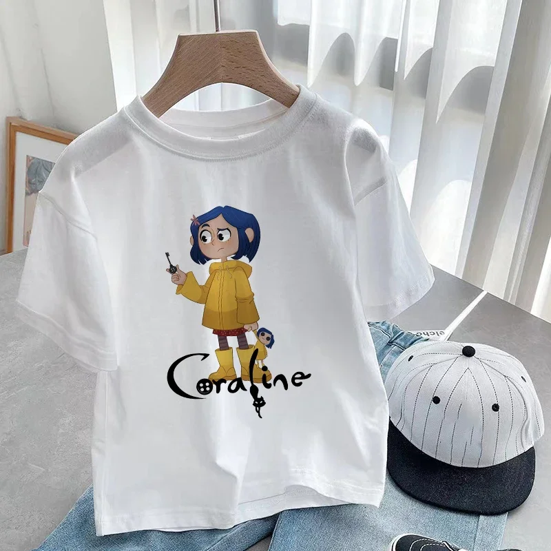 NEW Coraline Children T Shirt for Girl Clothes Kawaii Summer Short Sleeve Cartoons Kid Boy Cute T-shirt Casual Short Sleeve Tops