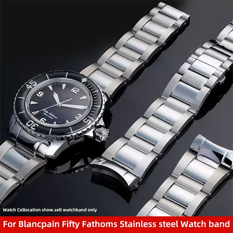 Correa de acero inoxidable de alta calidad de 23mm para Blancpain Fifty Fathoms 5000 5015 hebilla de mariposa accesorios de pulsera de reloj
