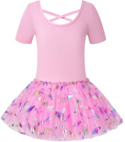 Girls Dance tutu for Ballet Short Sleeve Crisscross Back Leotard dance Dance Dress ,(Toddler/Little Girl/Big Girl)