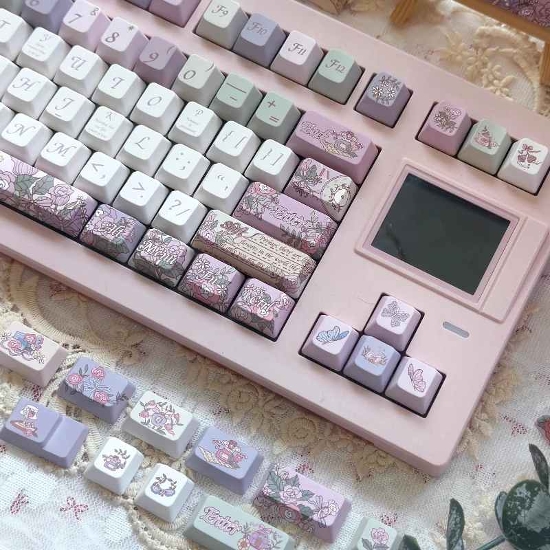 Fancce Ballet of Time Keycaps Custom PBT Cherry Profile Transparent Keycap Cute Rose Cartoon Anime Point Key Caps for Gamers