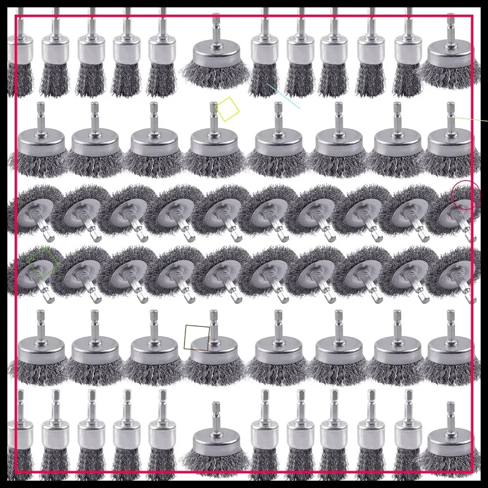 60-Piece Carbon Steel Wire Brush Set - Cup, Wheel & Pen Brushes with 1/4-Inch Hex Shank for Rust Removal