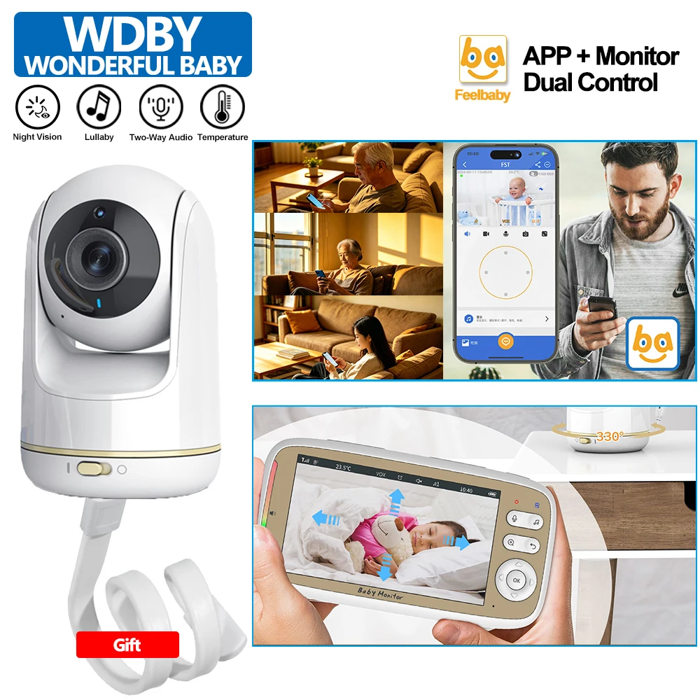 

5 Inch Baby Monitor 3X Zoom PTZ Camera Free Bracket WIFI Baby Phone APP & Monitor Dual Control 2Way Audio Electronic Baby Sitter