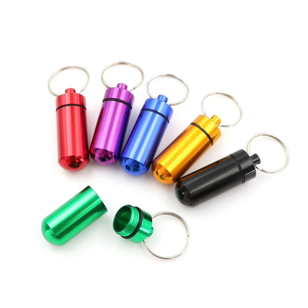 5Pcs Waterproof Mini Aluminium Pill Box Case Bottle Holder Container Keychain