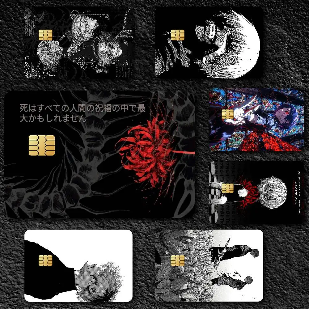 Anime t-tokyo ghoul cartão de crédito adesivos de pele para cartão bancário ônibus metro cartão adesivo presente à prova dwaterproof água