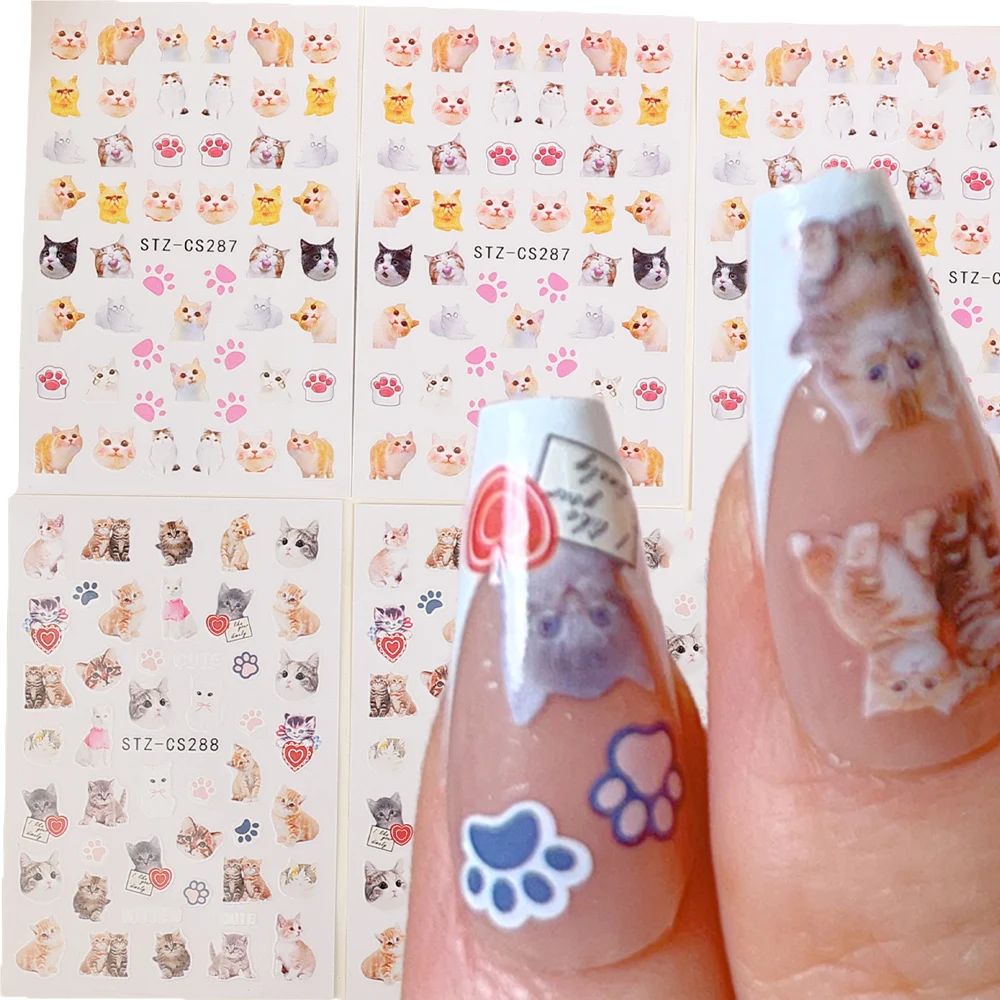 Lovely Cartoon Cat Nail Stickers Cute Pet Self-adhesive Nail Arts 3D Kitty Paw Manicur Gel Sliders Tattoo Decals Decoration