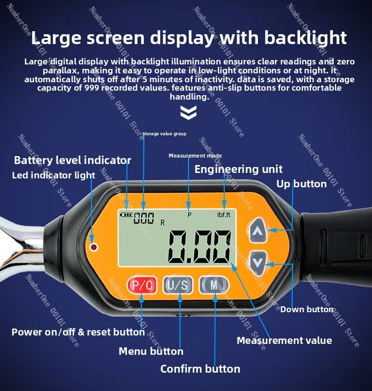 High Precision Preset Adjustable Digital Torque Wrench, Professional Hand Tool for Auto Repair and Bolt Tightening Operations