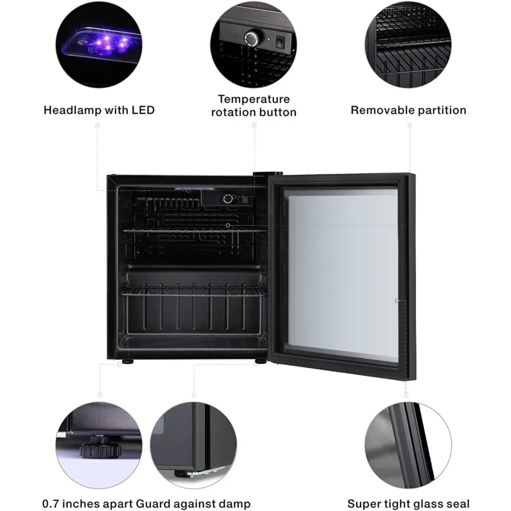 rMini Fridge Cooler 60 Can Beverage Refrigerator Glass Door for Beer Soda Wine Small Drink Dispenser Clear Front