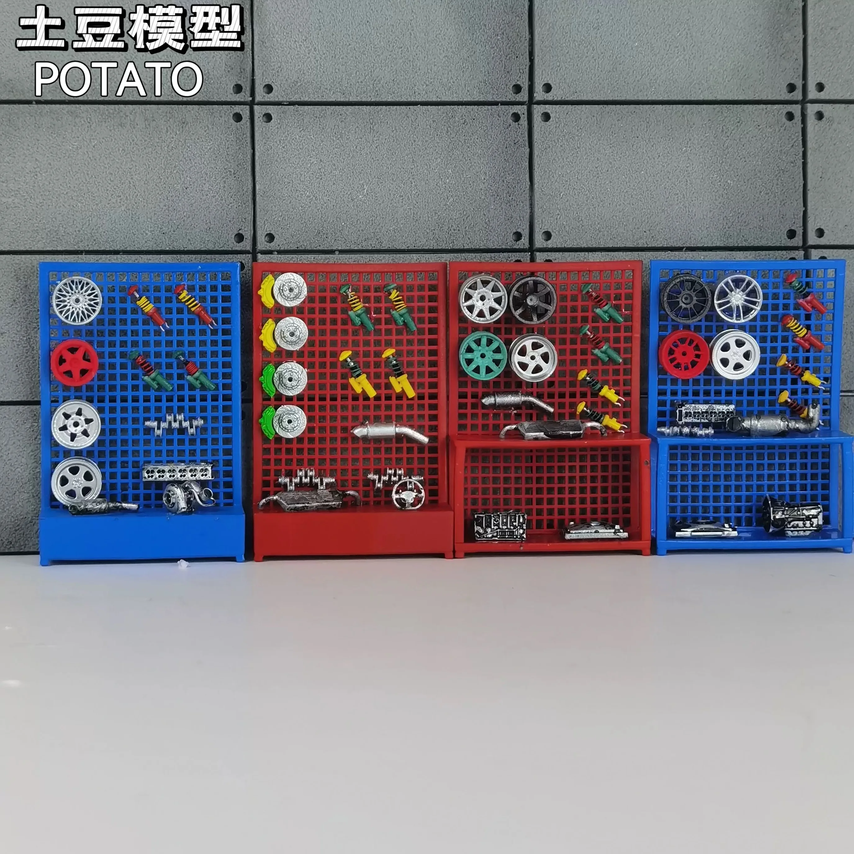 1:64 Scale Tool Box Display Stand and Perforated Board Display Stand Model Are Suitable for 1/64 Car Repair Scene Accessories