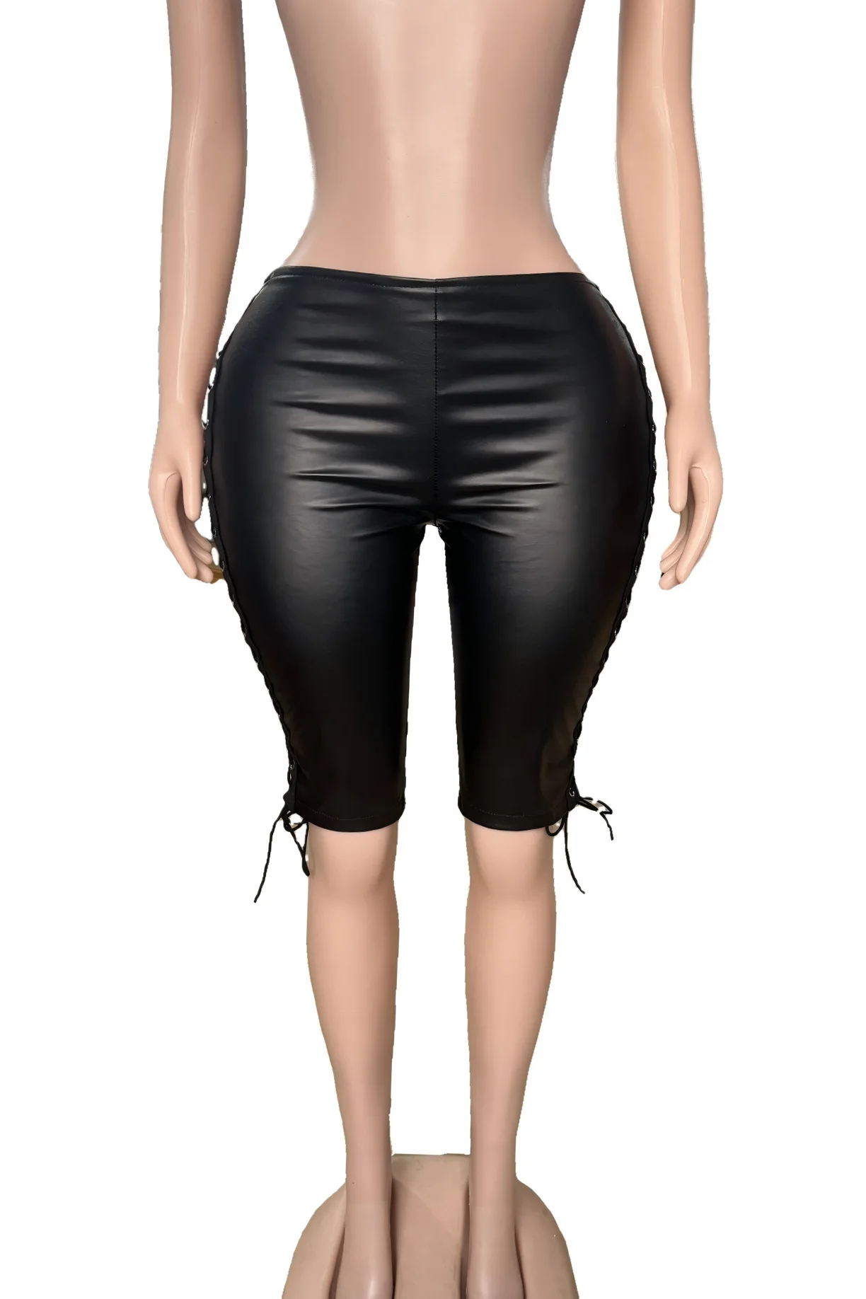 FAGADOER Punk Gothic Sexy Leather Bandage Patchwork Pants Women Solid Color Hollow-out Bodycon Pants Female Streetwear Bottoms