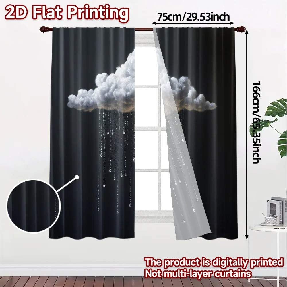 2pcs, 2D FLAT PRINTING Curtains (Without Rod) DrippingClouds Popular Curtain Fabric Versatile 100% Polyester Curtains Thermal