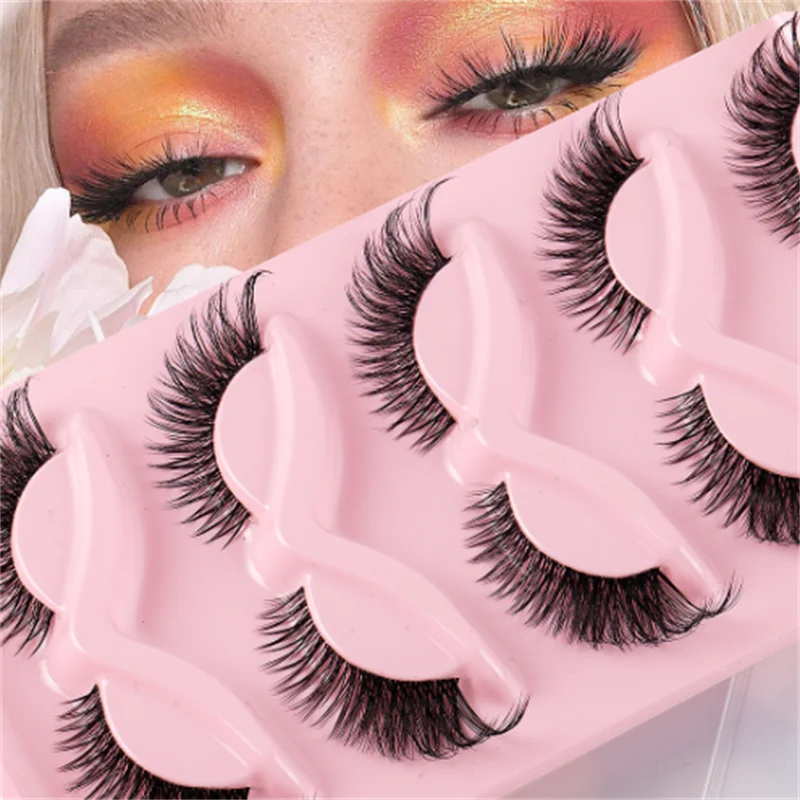 5 Pairs Transparent Terrier Faux Mink Eyelashes Soft Comfortable Long Thick Curly Fox Eye Lashes Easy to Wear
