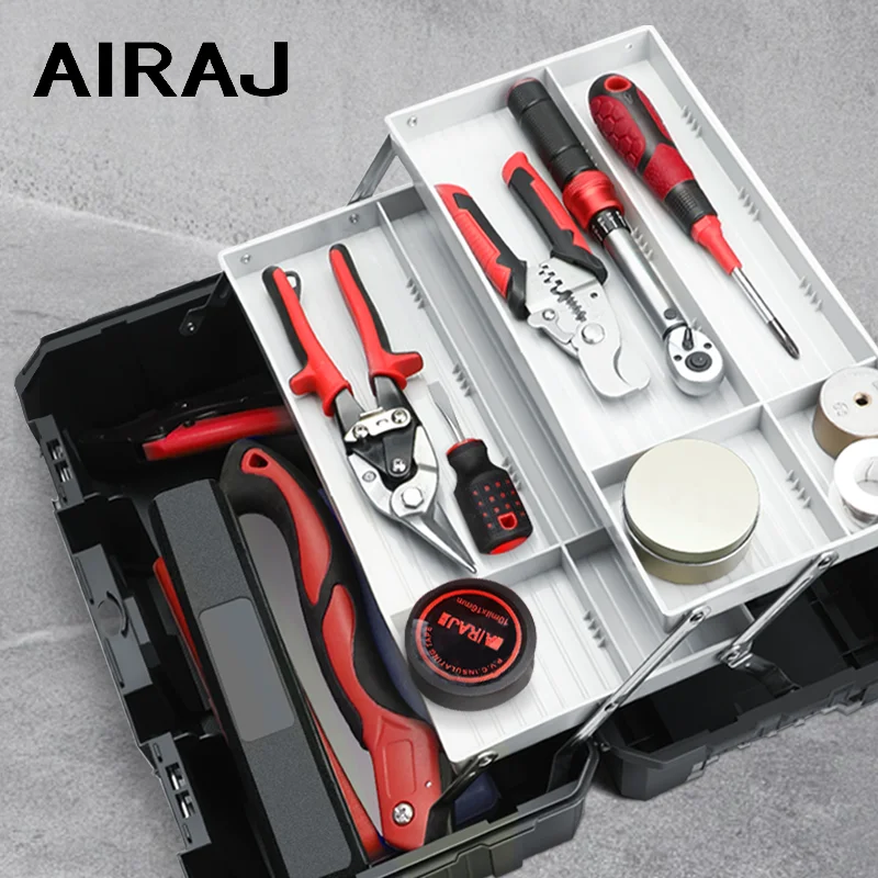 AIRAJ Hardware Three layers Toolbox Set Plastic Thick Combination Suitcase, Electrician Carpenter Electric Drill Storage Box