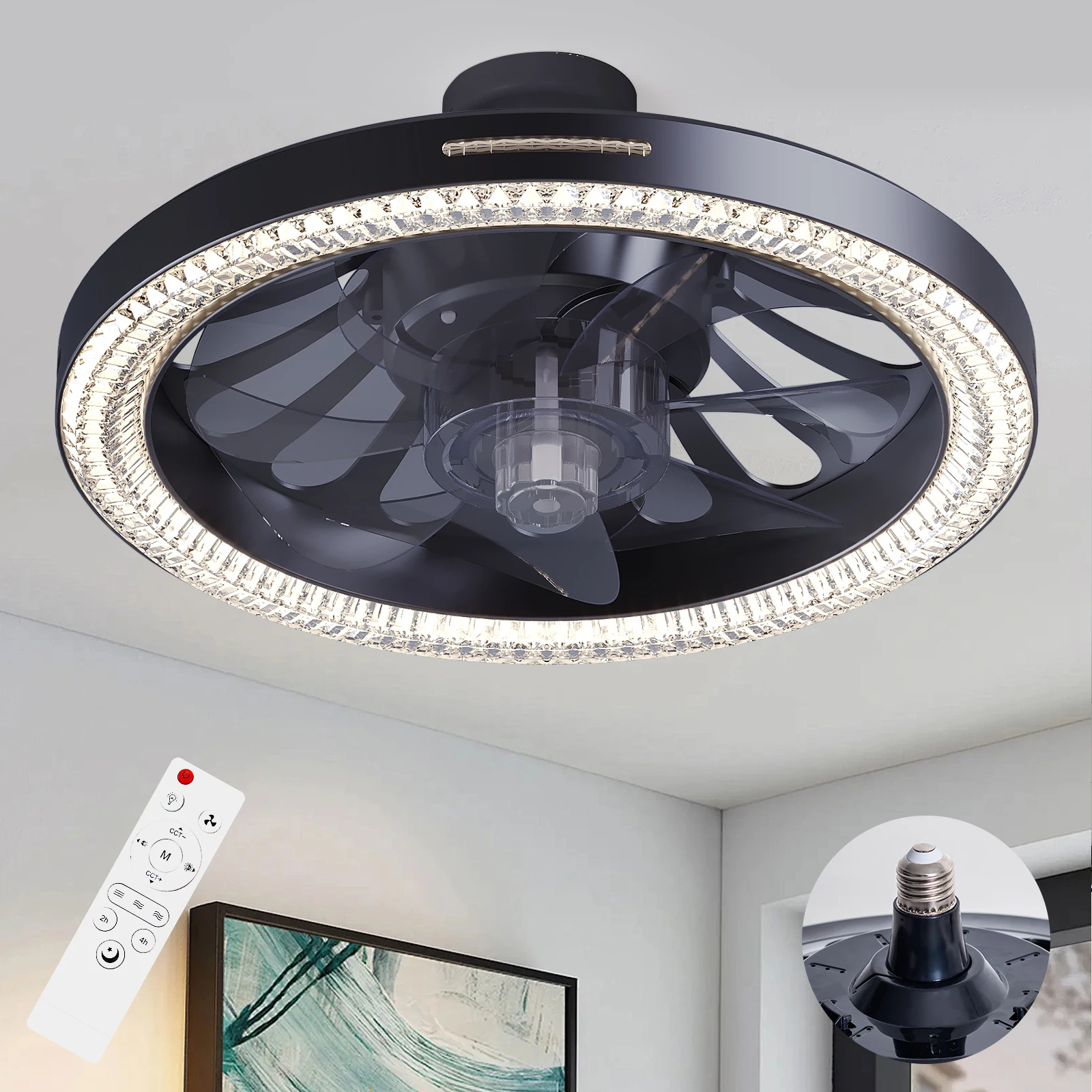 GDLUOAO 13 Inch Modern Ceiling Fan with Light And Remote Control Easy Install E26/E27 Base Socket Fan Light