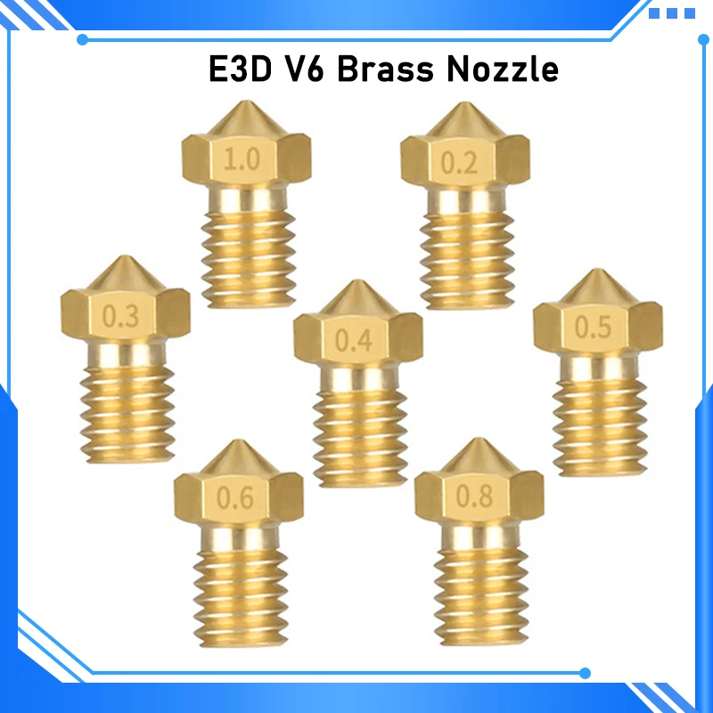 5/10pcs 3D Printer V6 M6 Threaded Brass Nozzle 0.2/0.3/0.4/0.5/0.6/0.8/1.0mm For 1.75 Filament E3D V5 V6 Hotend Extruder