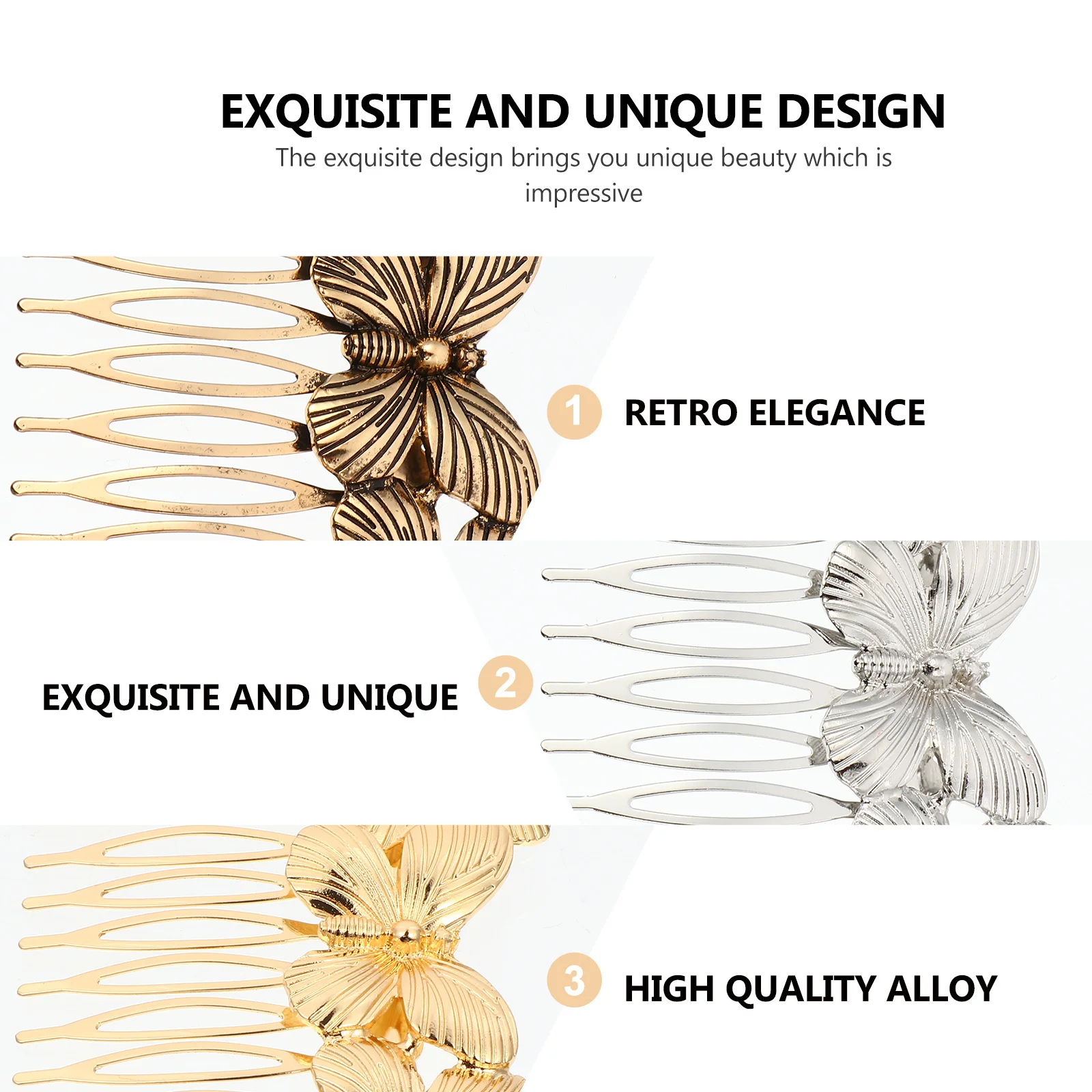 

3Pcs Vintage Hair Comb Butterflies Decoration Elegant Wedding Bride Headpiece Side Clip Retro Hair Accessory for Party Ceremony