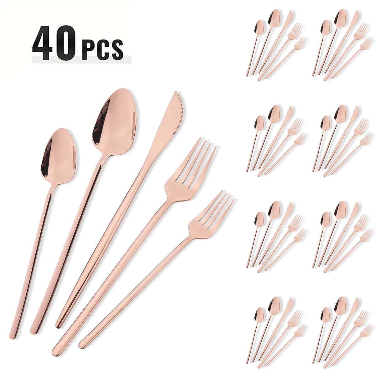 40 stücke Rose Gold Geschirr Set Spiegel Gabel Messer Löffel Geschirr Westlichen Edelstahl Besteck Set Dessert Gabel Löffel Besteck