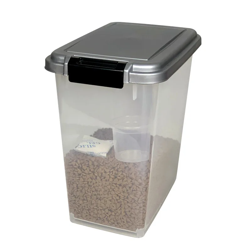Pet Food Storage Container Modern Waterproof Quadrate Plastic Pet Bowls Feeders Kitchen Storage Support contenedor comida perro