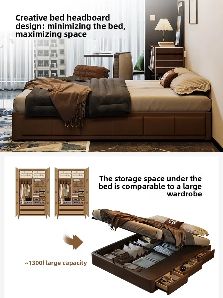 No bedside bed, double vintage drawer storage bed, master bedroom, queen bed, tatami with side opening high box storage bed