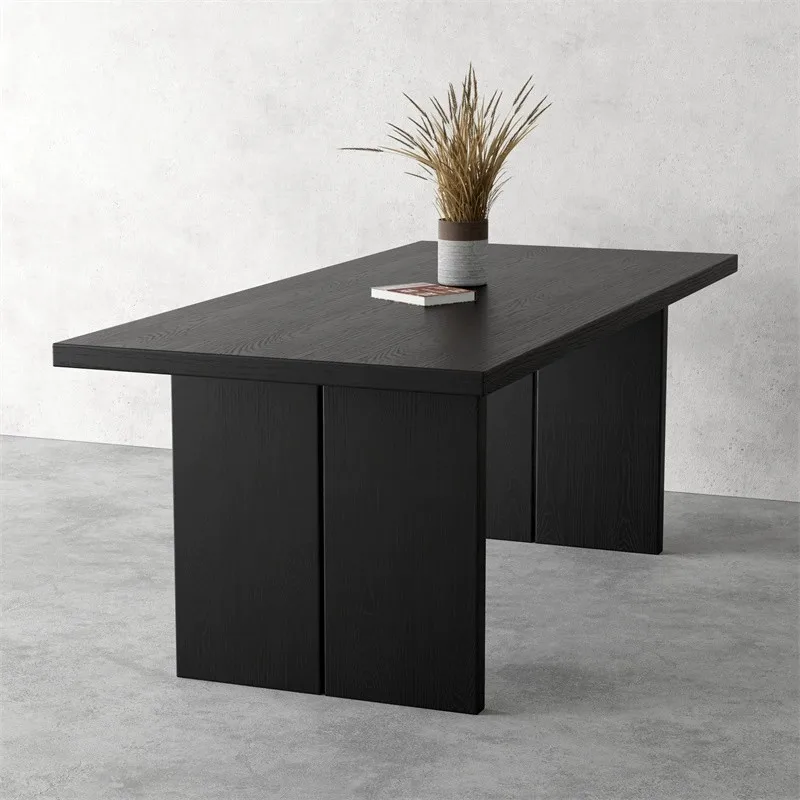 Black solid wood rectangular dining table, minimalist tea table, home office desk, designer work table, negotiation table