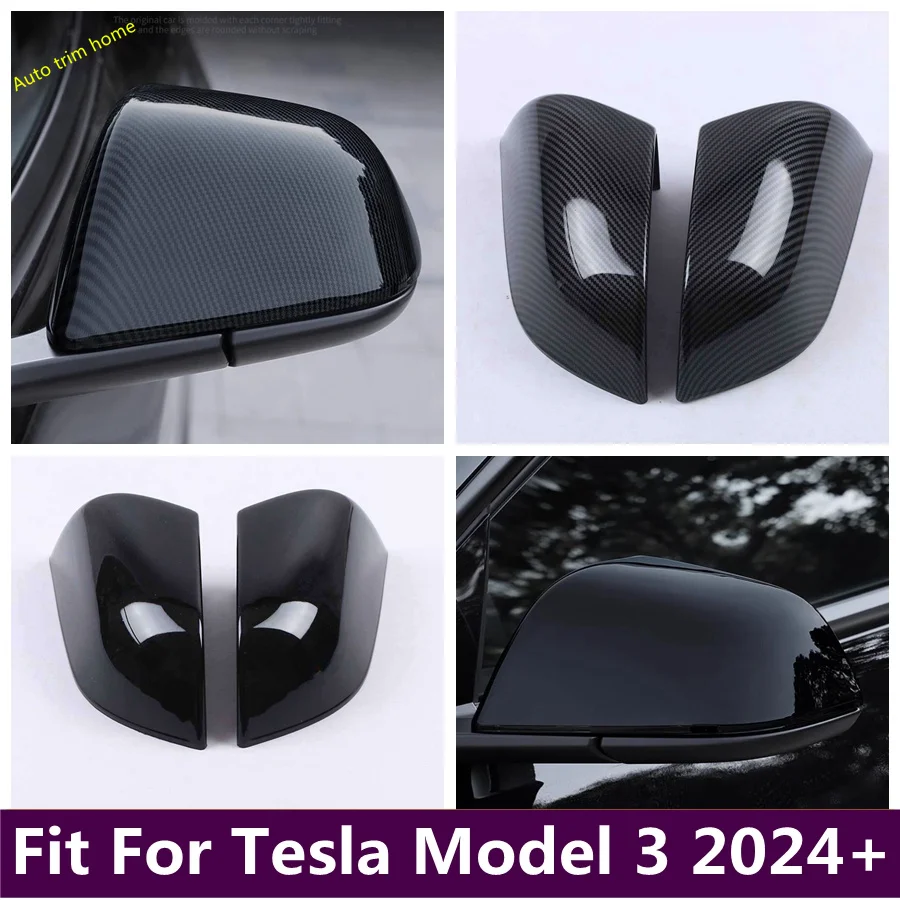 

Door Rearview Mirror Decor Protector Shell Cover Housing Sticker Trim For Tesla Model 3 2024 + Carbon Fiber Look Car Accessories