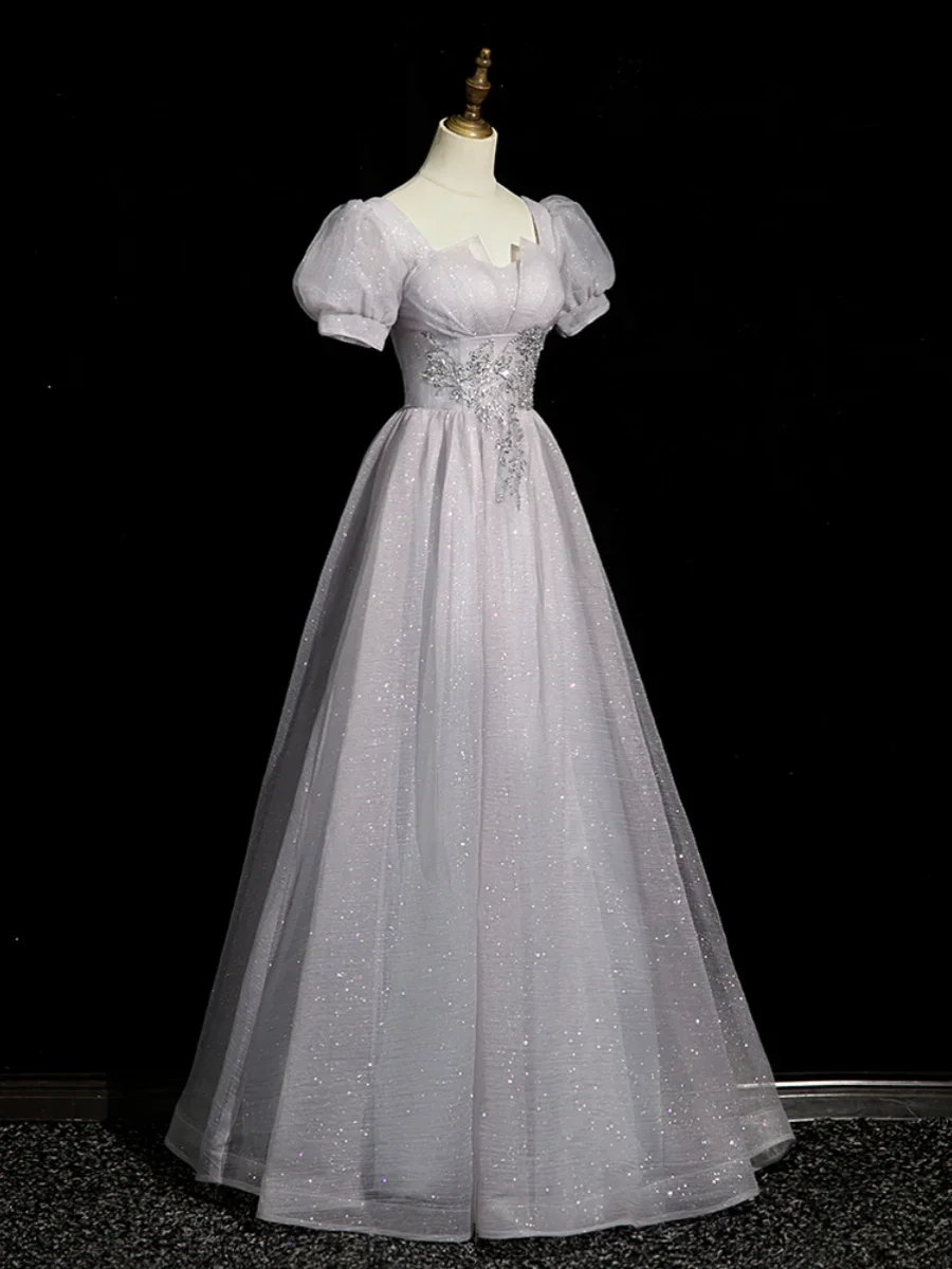 Vestido de noche de gama alta para mujer, vestido de fiesta de graduación, luz de lujo, nicho francés, Coro de gama alta, actuación gris