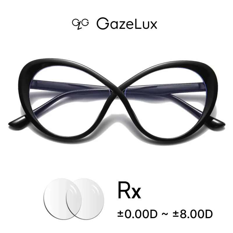 

Gazelux Women Prescription Optical Eyeglasses, Butterfly Black Modern Fashion Trendy Glasses Frame, Progressive Lenses Reading