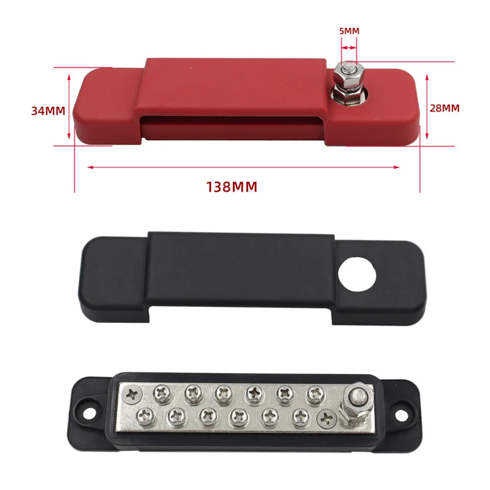 Car Terminal Block 12 Point Busbar Bus Bar Power Distribution Block 180A 12V DC Black / Red For Truck Boat Car Camper