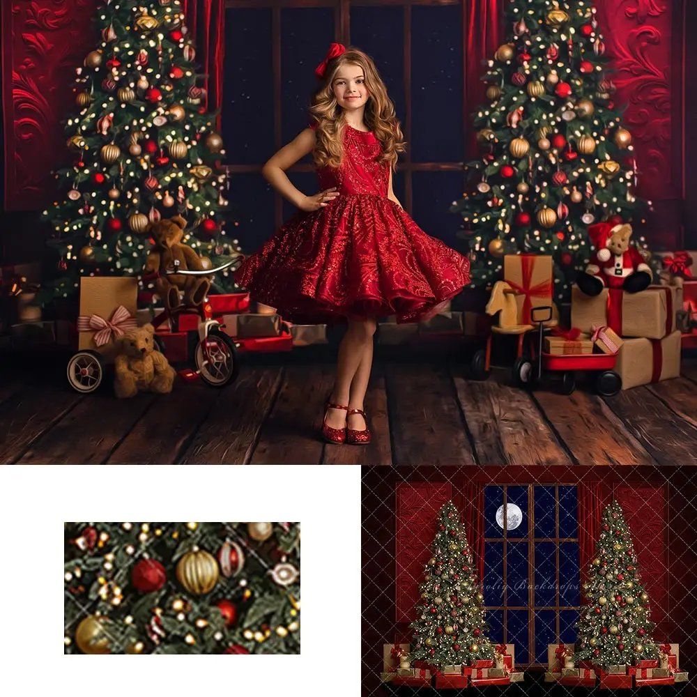 Christmas Evening Backdrop Elegant Crimson Window Baby Kids Portrait Family Party Photocall Photograhy Background