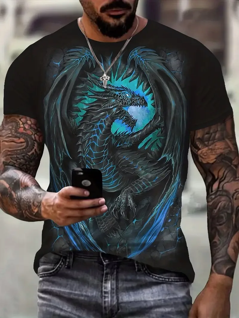 Designer Men T Shirt 3D Printed Dragon Cool Short Sleeve Round Neck Tee Shirts Streetwear Harajuku Fashion Tops Men\'s Clothing