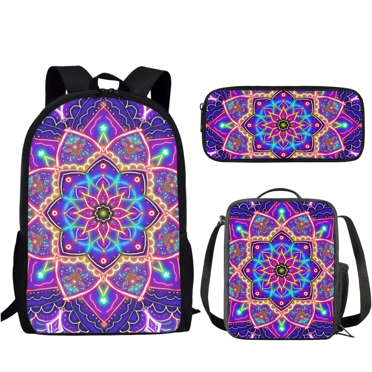 Mochila escolar con patrón de Mandala para niños, bolso escolar de gran capacidad para mujeres y hombres, mochilas para adolescentes y estudiantes con bolsa de almuerzo y estuche para lápices