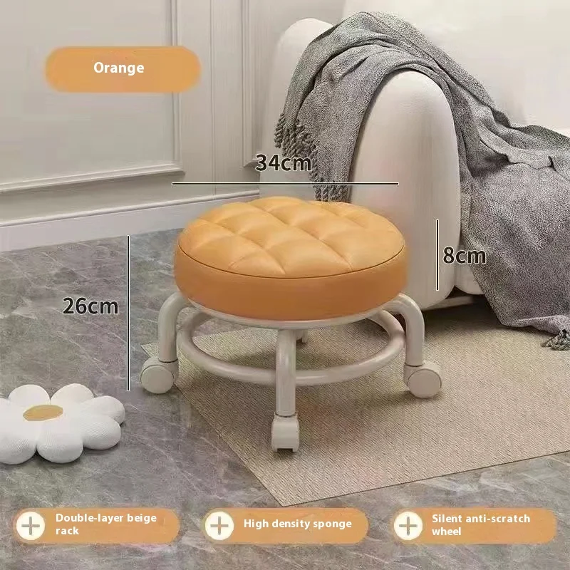 Hot Household Furniture Pulley Low Stool Small Footstool Children Round Stool Chair Living Room Mini Sofa Stool Move With Wheels image 6